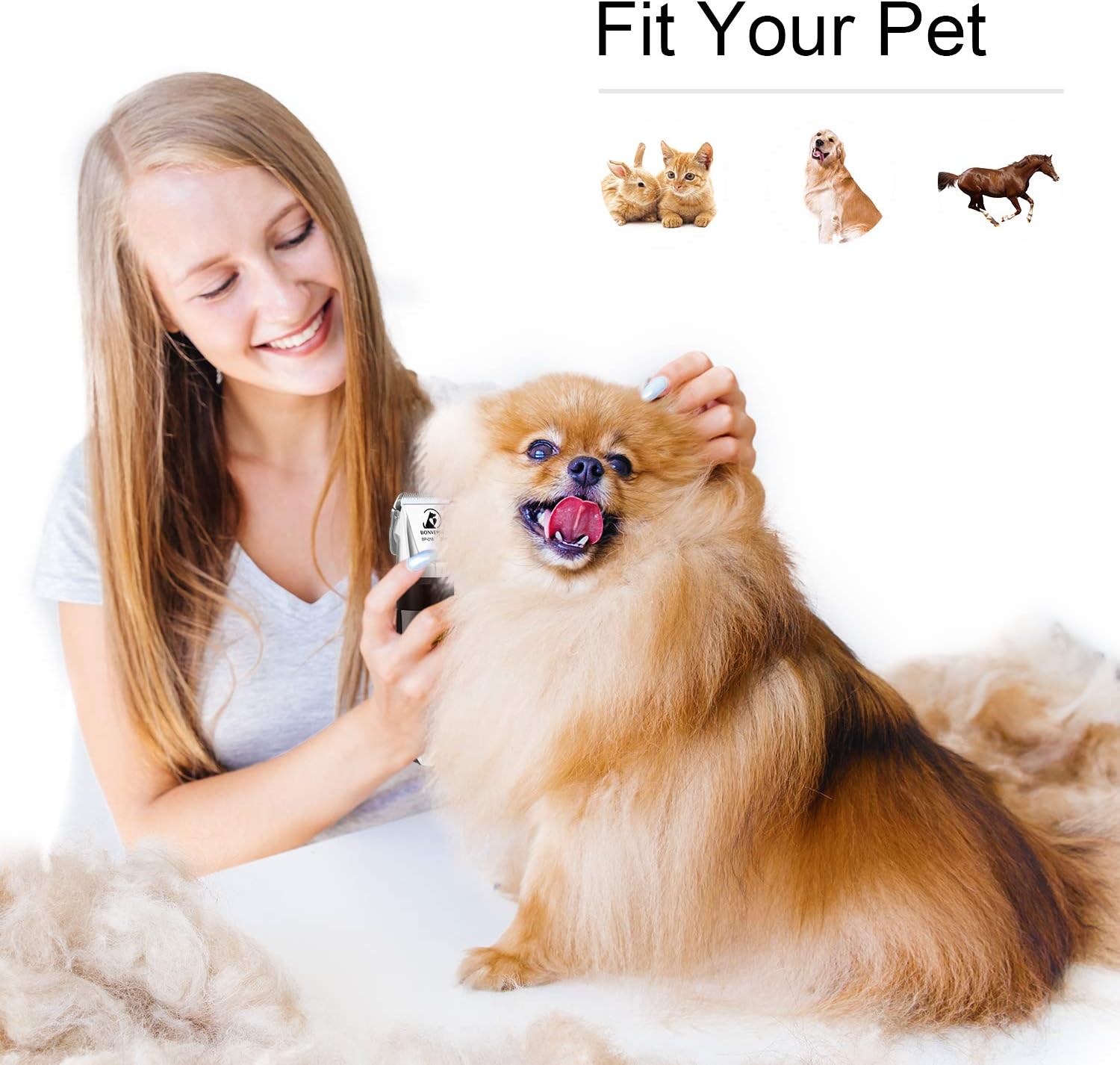 Bonve Pet Dog Clippers, Dog Grooming Kit Quiet Electric Pet Clippers Cordless Rechargeable Professional Dog Hair Clippers for Thick Coats Dogs Cats Pets Pack of 2