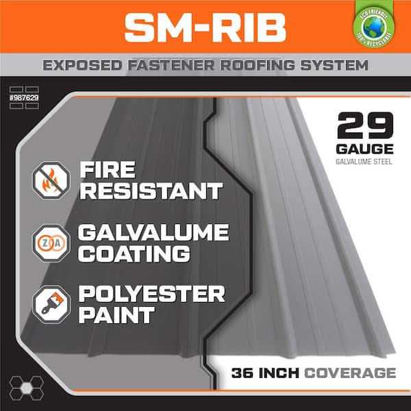 Gibraltar Building Products SM-Rib Galvalume Steel 29-Gauge Roof/Siding Panel