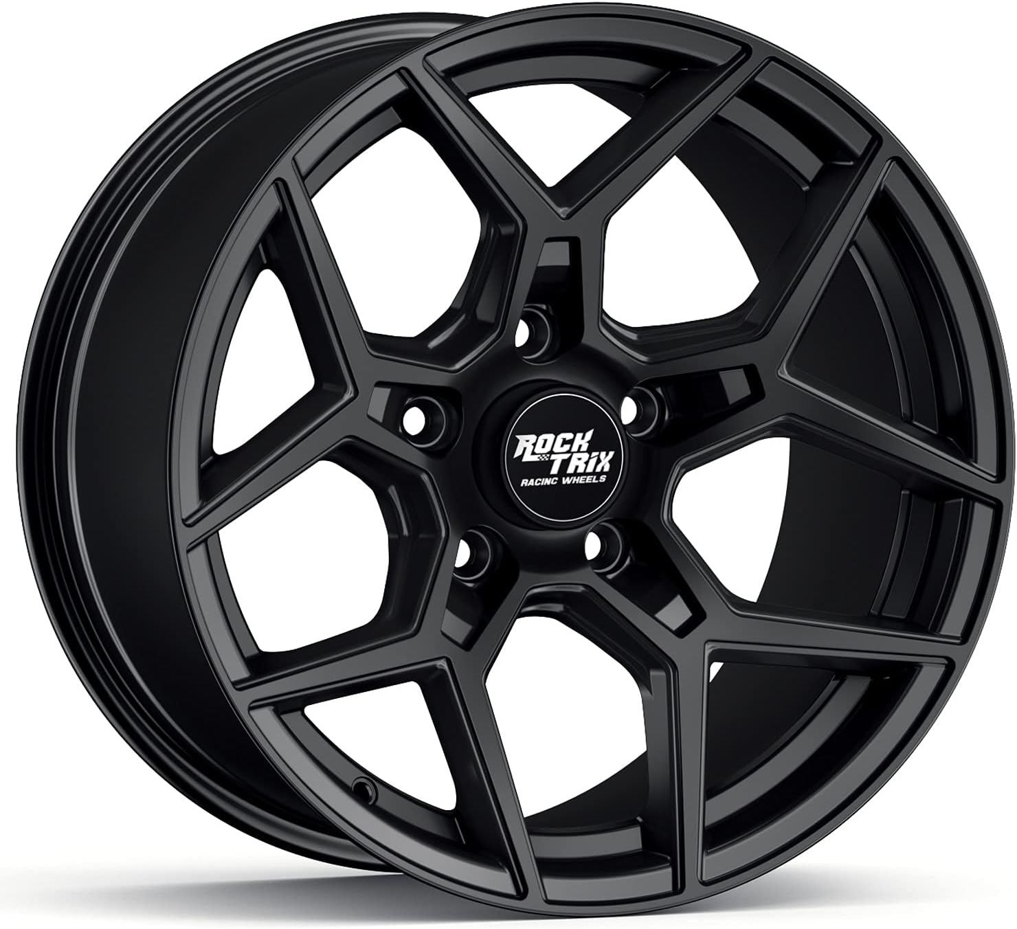 RockTrix RT105 17 inch Wheel Compatible with Jeep Wrangler YJ TJ 5x4.5 5x114.3 Bolt Pattern 17x9 (-12mm Offset, 4.5in Backspace) 71.5mm Bore, Black Wheel, Also fits Cherokee XJ Grand Cherokee ZJ