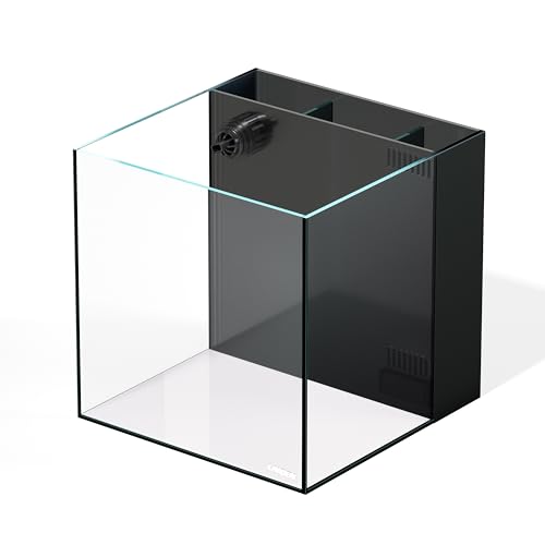 LANDEN Ultra Clear Glass Rimless Low Iron Aquarium Tank with Rear Filtration Chamber for Salt and Fresh Water, Made of All Glass(Return Pump Included)