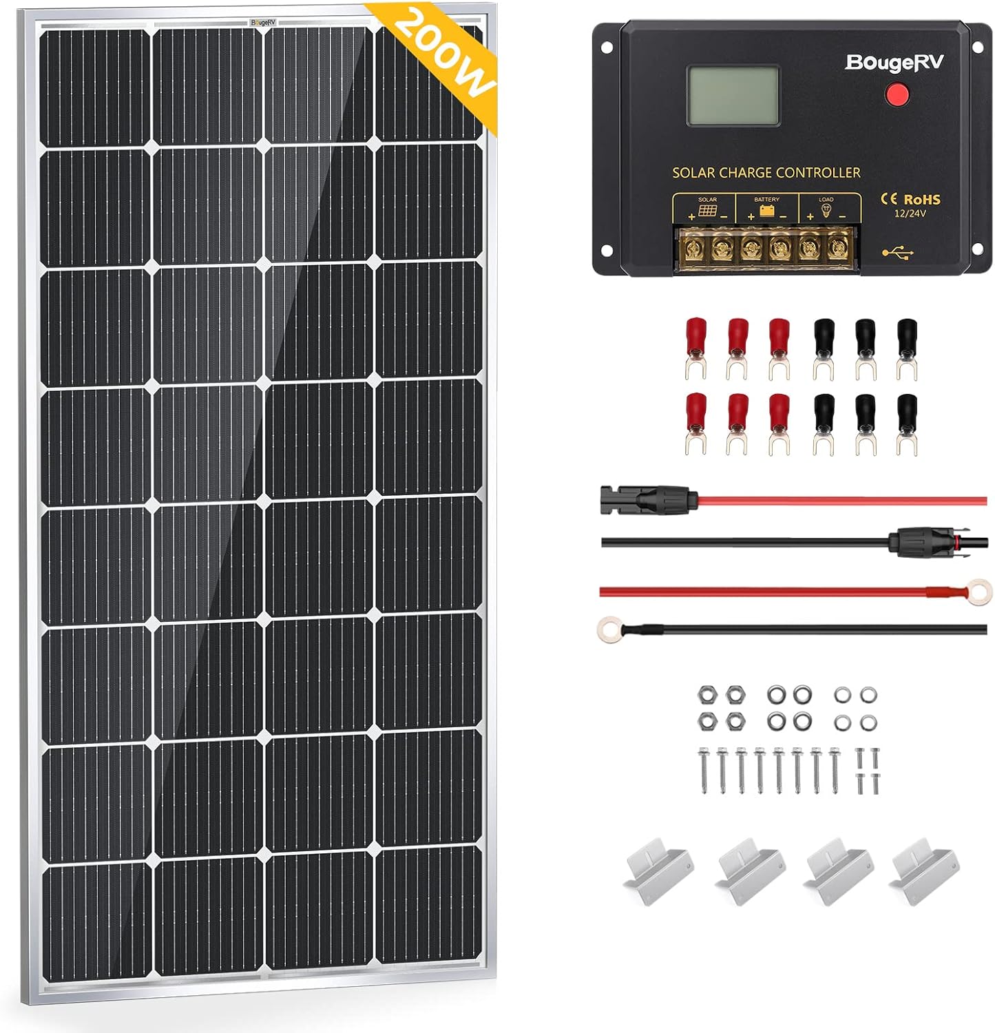 BougeRV 400 Watts Solar Panel, 9BB Cell 22.8% High-Efficiency Class A Module Monocrystalline Technology Work with 12/24 Volts Charger for RV Camping Home Boat Marine Off-Grid(200W * 2)
