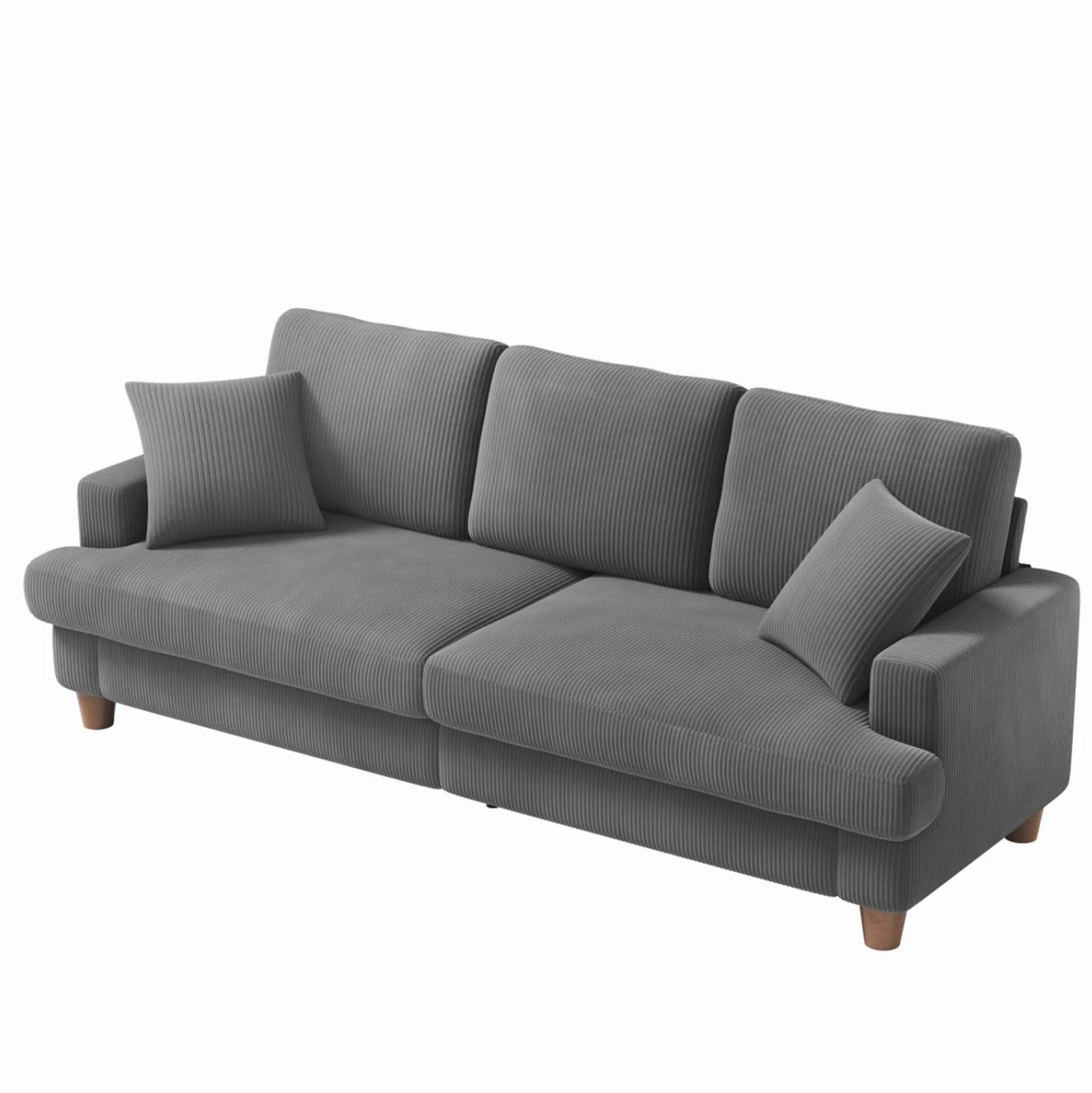 87" Corduroy Sofa,3 Seater Sofa Extra Deep Seats,Comfy Upholstered Couch for living Room,2 Pillows,Gray