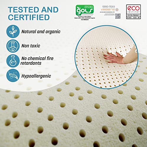 7 Zone Green Natural Organic Latex Mattress Topper King Size - 3 inch - Soft Plush Pillow Top - GOLS Certified Latex Foam Bed Pad for Side Sleepers Zonal Support Durable and Breathable