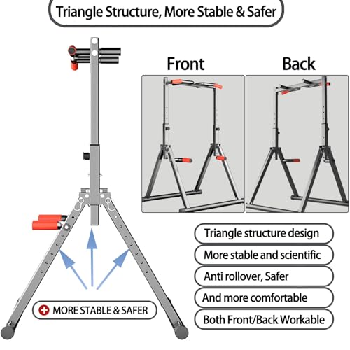 Foldable Power Tower Dip Station Pull Up Bar Station Adjustable Multifunction Fitness Tower Station Training Equipment Home Outdoor, Stable Triangular Structure