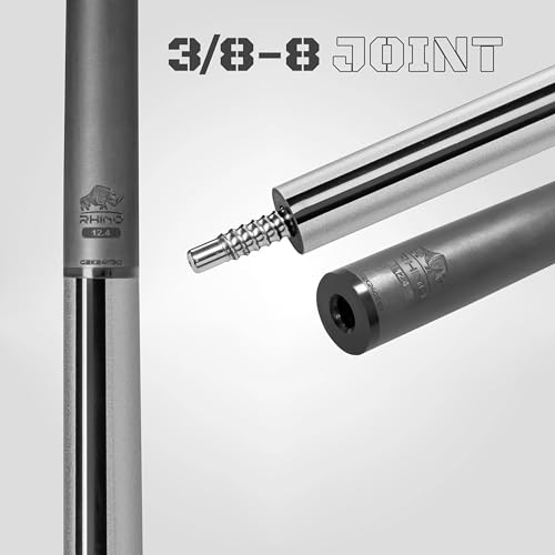 RHINO Nebula 2 Pool Cue - 100% Carbon Fiber Shaft & Composite Butt. Time Crystal Tip, Pro Taper Design, 12.4 mm,12.8 mm. 3/8-8 Joint, 3D Friction Grip. Low Deflection Pool Cue