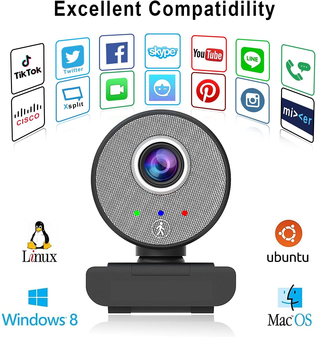 HD Webcam USB 1080P Camera - AI Human-Shape Tracking HD Computer Camera, Adjustable View Laptop Desktop Full HD Camera Video Webcam for Zoom/Skype/Teams/OBS, PC Mac