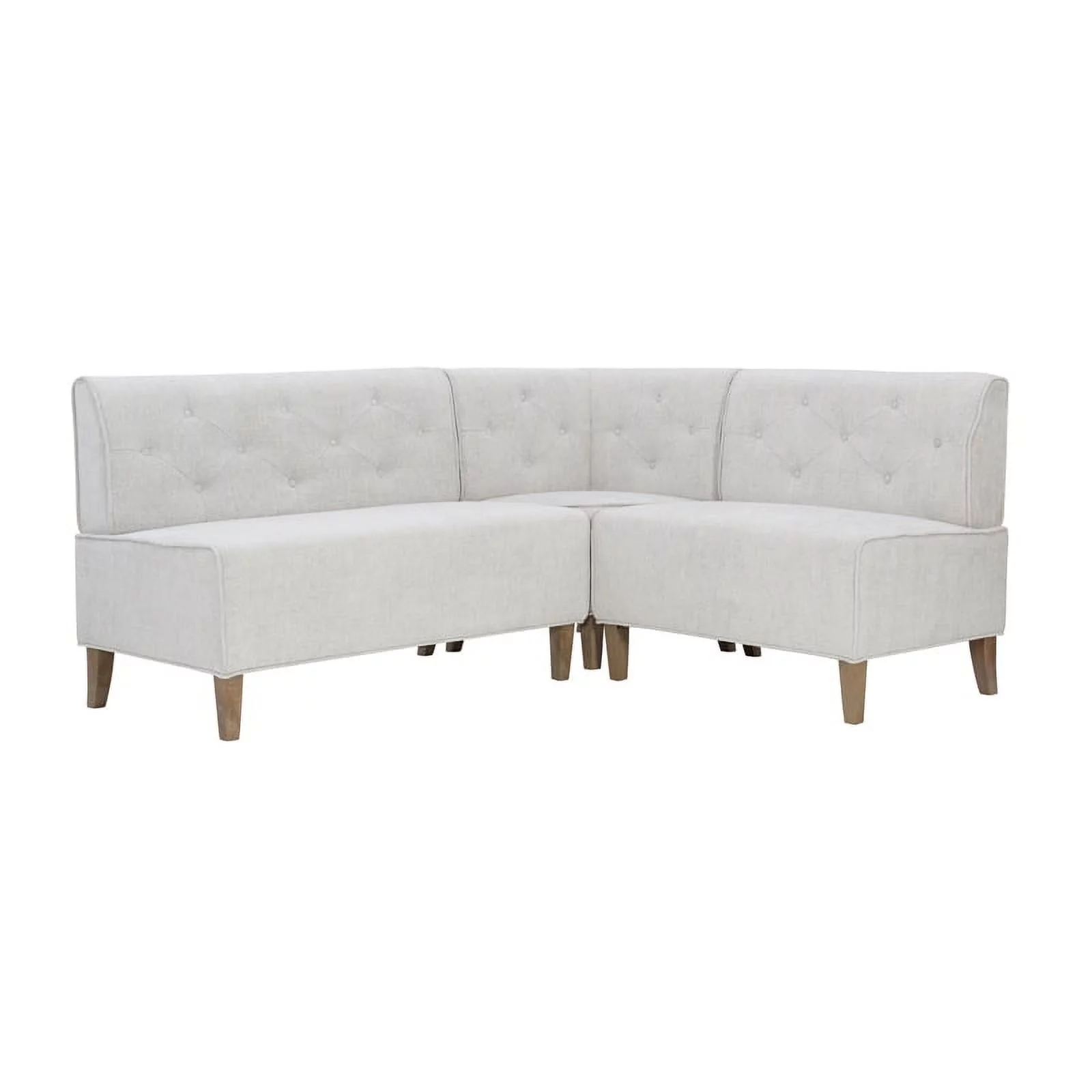 Linon Hale Wood Upholstered Corner Nook Bench in Light Grey