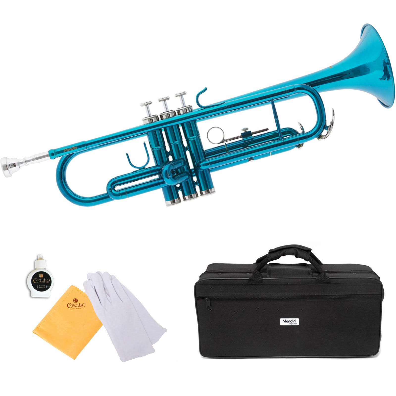 Mendini by Cecilio MTT-SB Sky Blue Lacquer Brass Bb Trumpet with Durable Deluxe Case