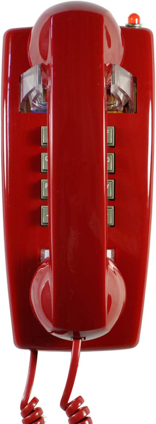 TelPal Red Wall Phone, Analog Corded Wall Mounted Phone with Loud Traditional Bell, Classic Landline Phones Wall Mount with Handset Volume Control- Wall Mount Jack Required Pack of 2