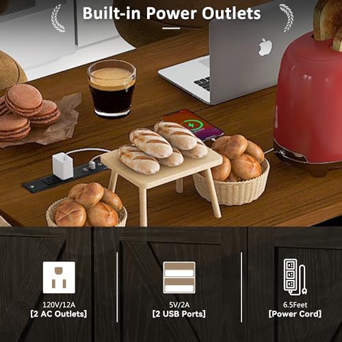Kitchen Island with Storage, Rolling Kitchen Island Cart On Wheels with Power Outlet & Drop Leaf Countertop, Mobile Island Table for Kitchen with 2 Drawers 2 Cabinet, Spice Rack, Towel Rack, Black