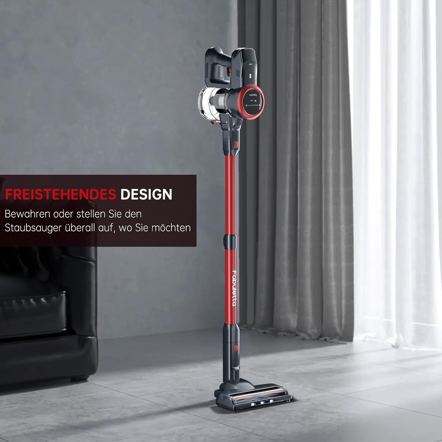 FABULETTA Cordless Vacuum Cleaner 24Kpa Powerful Suction with 45 Min Runtime, 6 in 1 Lightweight Great for Pet Hair & Hard Floor, Led Display, Red