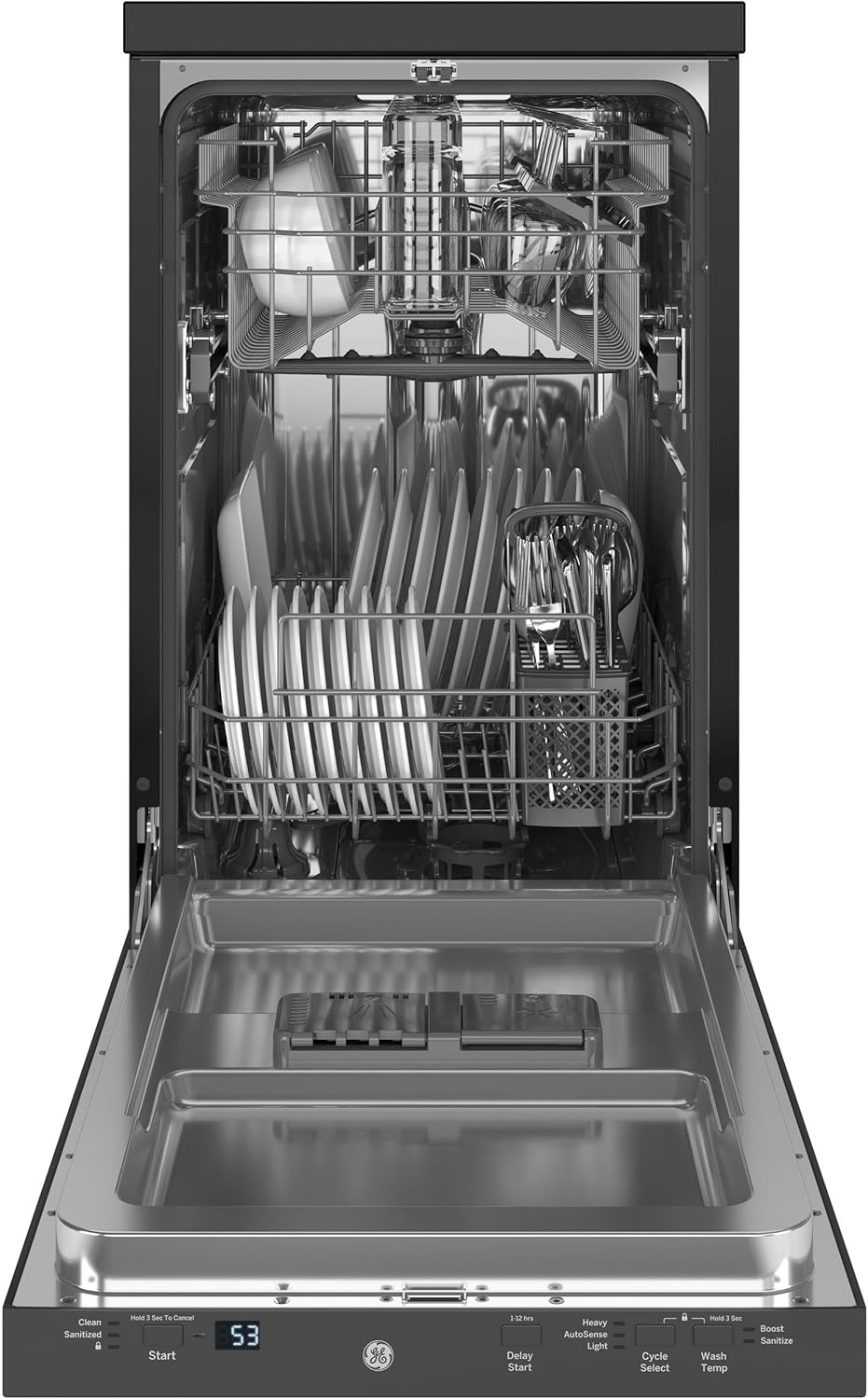 GE GPT145SSLSS 18" Energy Star Portable Dishwasher with 8 Place Settings Autosense Cycle Pocket Handle and 53 dBA in Stainless Steel