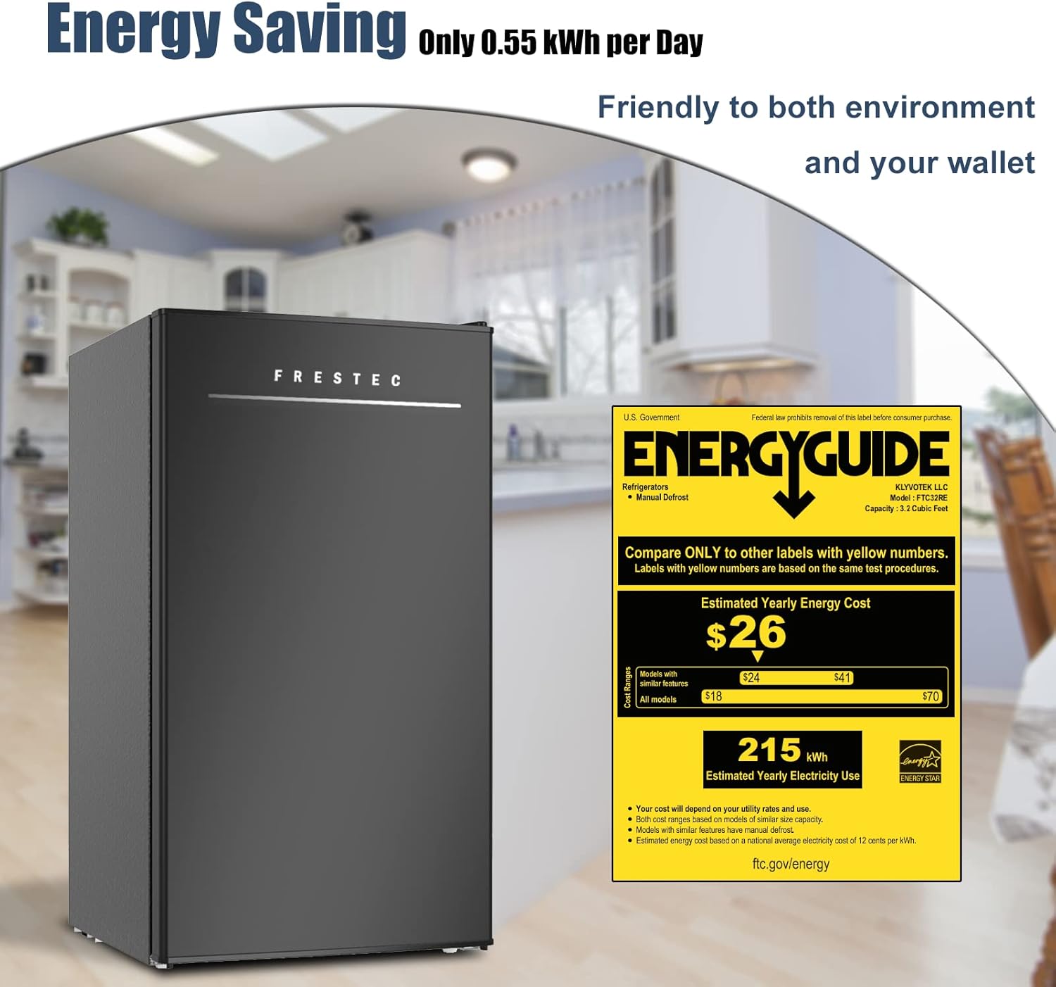 Frestec Mini Fridge with Freezer,Mini Fridge for Bedroom,Small Refrigerator,Dorm Refrigerator,3.1 Cu Ft Single Door Compact,Energy Saving,Low Noise,Mini Fridge for Office (Black New Logo)