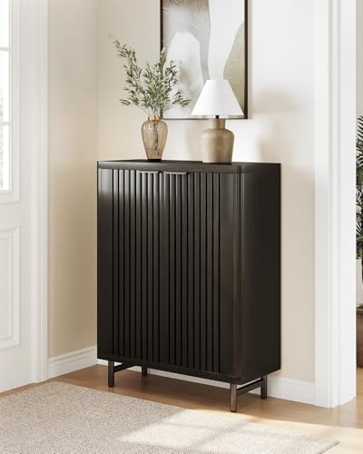 LITTLE TREE 6-Tier Shoe Cabinet with Doors for Up to 24 Pairs, Large Wooden Shoe Storage Cabinet with Adjustable Shelves, Retro Freestanding Shoe Organizer Cabinet for Entryway, Hallway, Dark Walnut