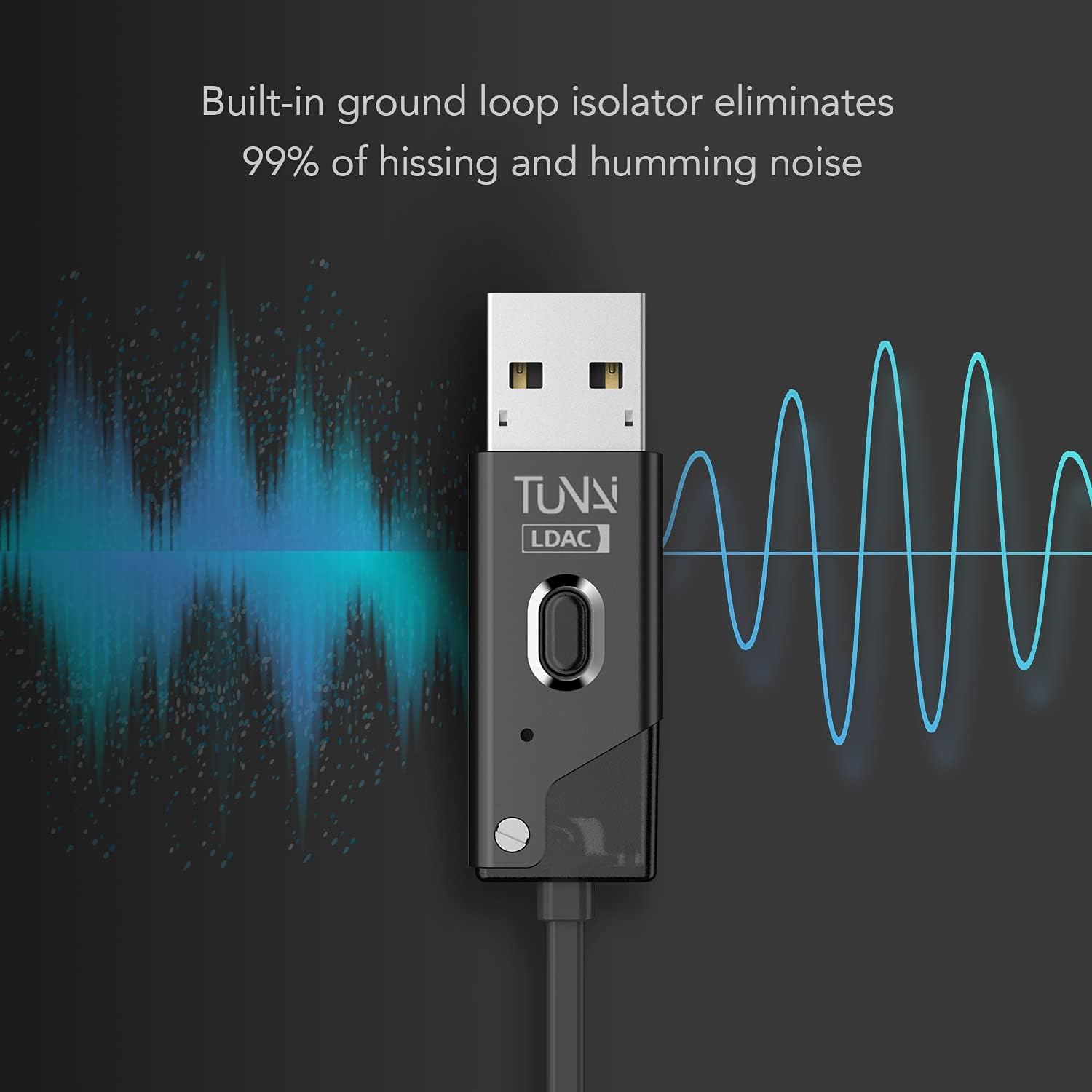TUNAI Firefly Chat LDAC Bluetooth Adapter - Hifi Wireless Bluetooth 5.0 Receiver with USB DAC 3.5mm AUX for Car/ Home Stereo Music Streaming & Hands-Free Calls - Auto On, No charging needed (Black) Pack of 2