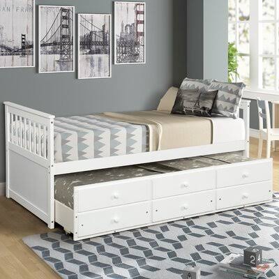 Captain&s Bed Twin Daybed with Trundle Bed and Storage Drawers, Espresso Red Barrel Studio Color: White