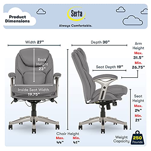 Serta Works Executive Office Chair with Back in Motion Technology, Opportunity Gray Bonded Leather