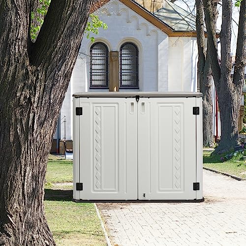 VINGLI Outdoor Storage Shed, Resin Storage Cabinet with Lockable Design, Weatherproof Tool Shed with HDPE Material, Resin Deck Box for Garden Tools, Pool Equipment, Garbage Cans, White (59 Cu.ft)