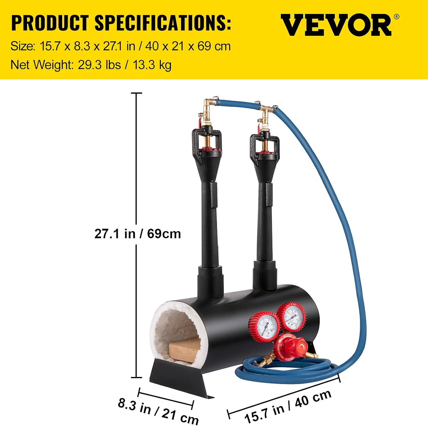 VEVOR Propane Knife Forge, Blacksmithing Forge with Dual Burners, Portable Propane Forge with an Open Structure, Large Capacity Farrier Forge, Round Propane Burner Forge for Knife and Tool Making