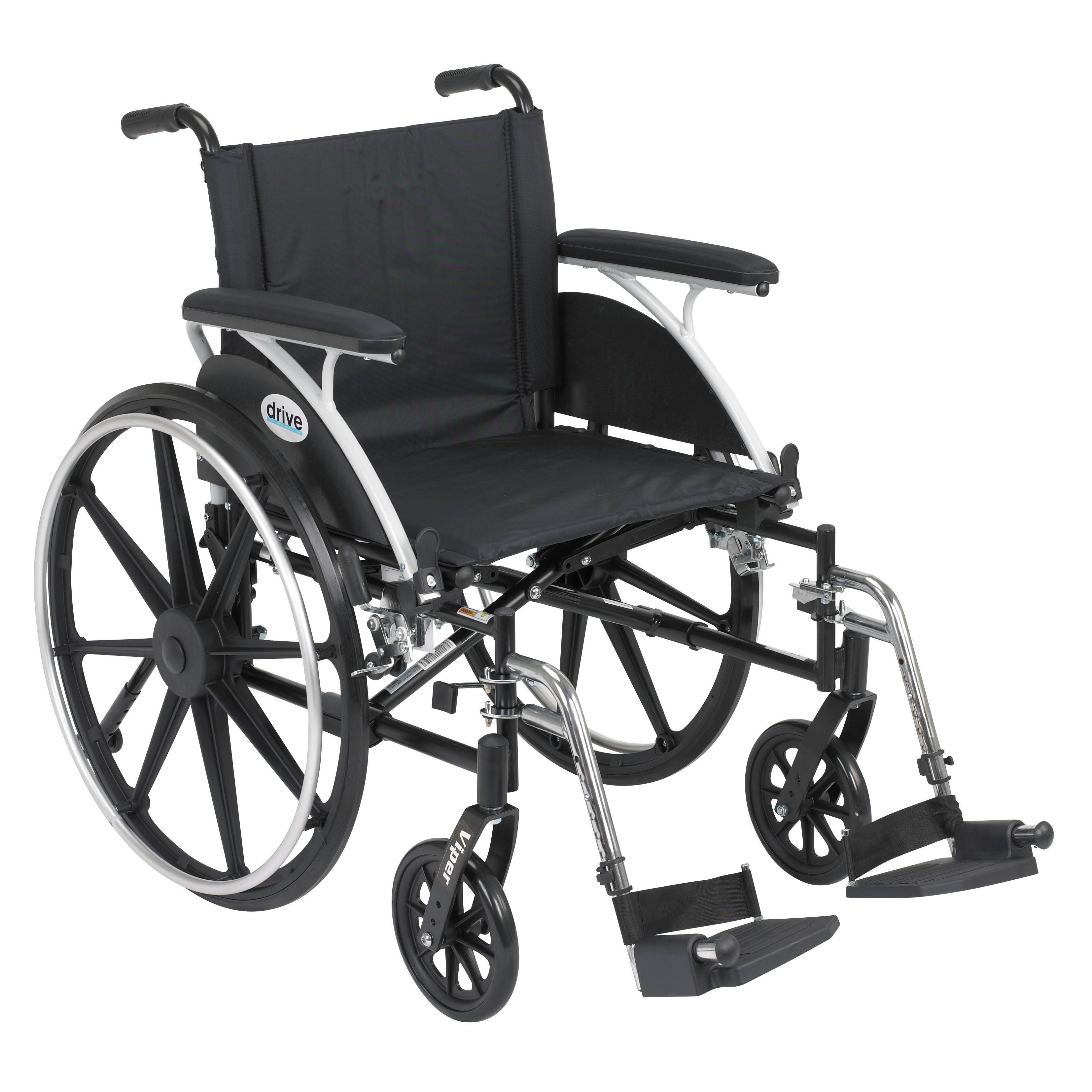 Drive Medical Viper Wheelchair with Flip Back Removable Arms Full Arms Swing Away Footrests 20x22 Seat