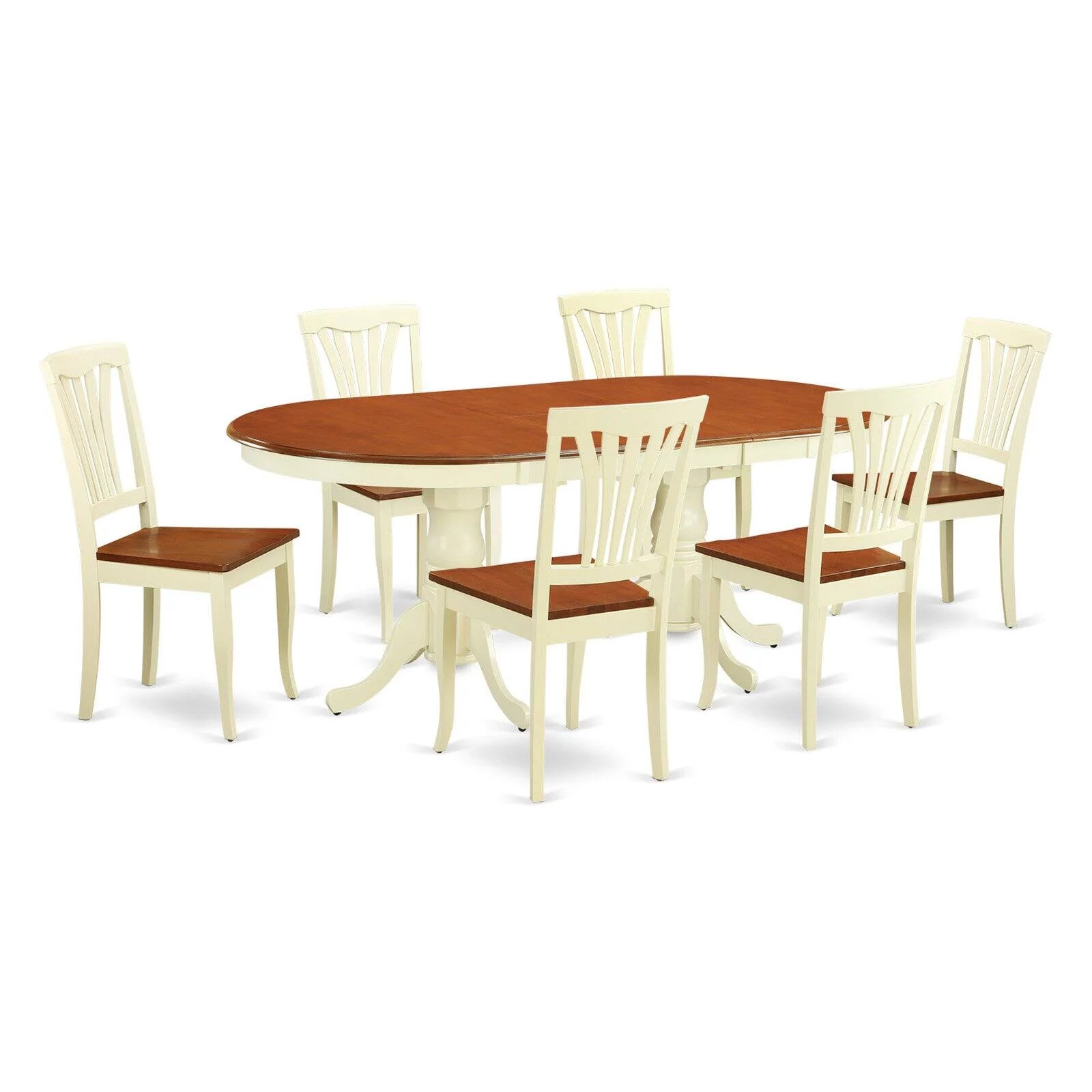 East West Furniture Plainville 7-piece Wood Dining Room Table Set in Cherry