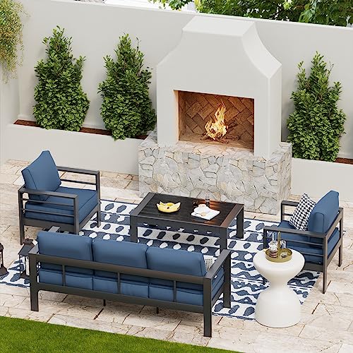 UDPATIO 8 Piece Aluminum Patio Furniture Set, Oversized Modern Outdoor Furniture Set with Olefin Fabric Cushion for Patio Deck Backyard, Dark Grey(with Waterproof Covers)