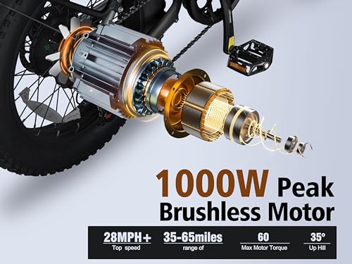 Electric Bike for Adults, 20" X4 Fat Tire Ebikes with Peak 1000W Brushless Motor, 48V 15AH Removable Battery, Step-Thru E Bicycle Bike up to 28MPH, 7-Speed, Knight