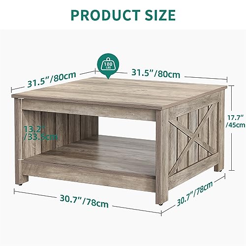 YITAHOME Coffee Table Farmhouse Coffee Table with Storage Rustic Wood Cocktail Table,Square Coffee Table for Living Meeting Room with Half Open Storage Compartment,Brown