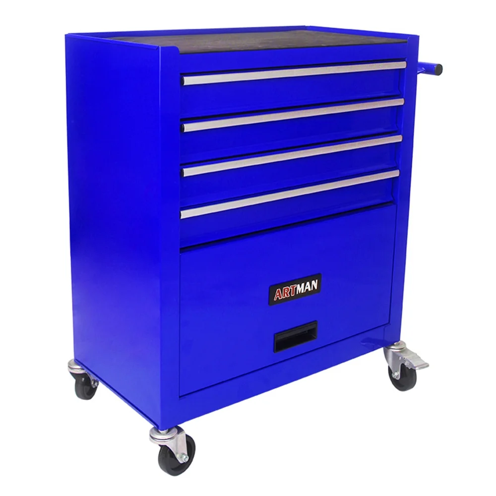4 Drawers Rolling Tool Chest Cabinet with Wheels, Tool Storage Cabinet and Tool Box Organizer for Garage Warehouse Workshop, Blue