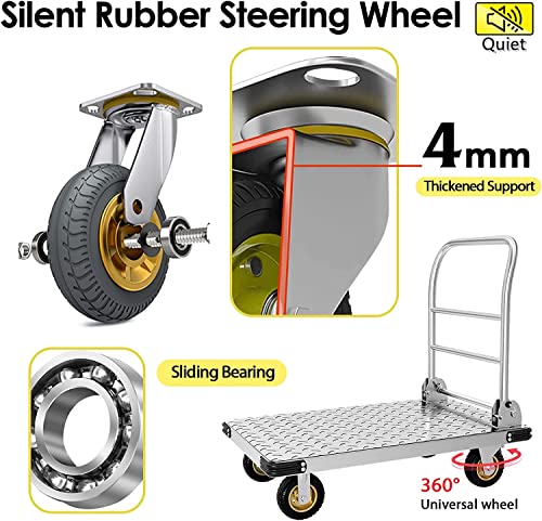 Platform Truck Cart 1000LBS Chinco Star Folding Push Cart Dolly Portable Moving Dolly Cart with 360° Swivel 5'' Wheels Heavy Duty Foldable Flatbed Cart for Hand Moving 2022 Upgrade (35L x24W x40H in)