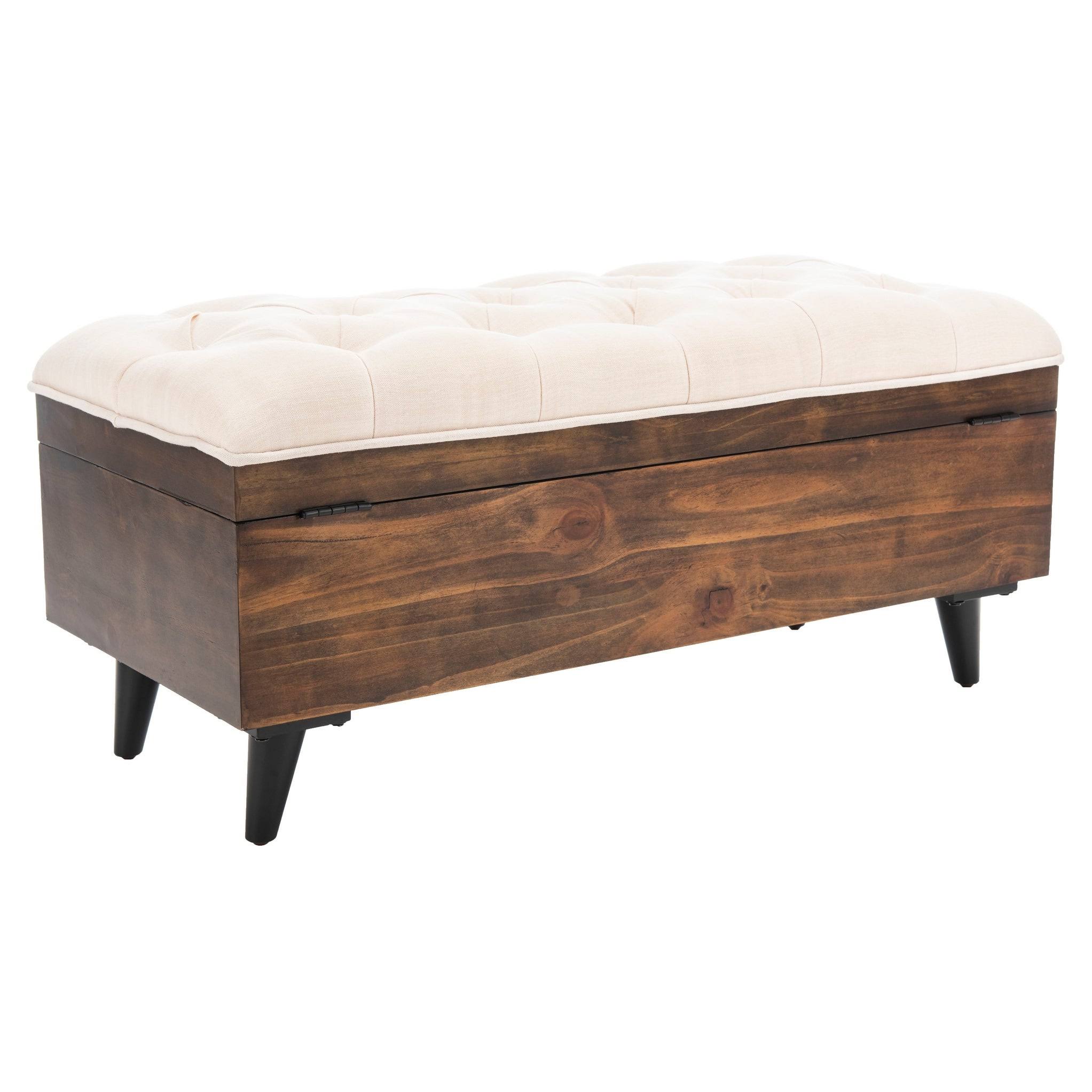 Safavieh Liam Light Beige u0026 Dark Oak Tufted Cocktail Ottoman