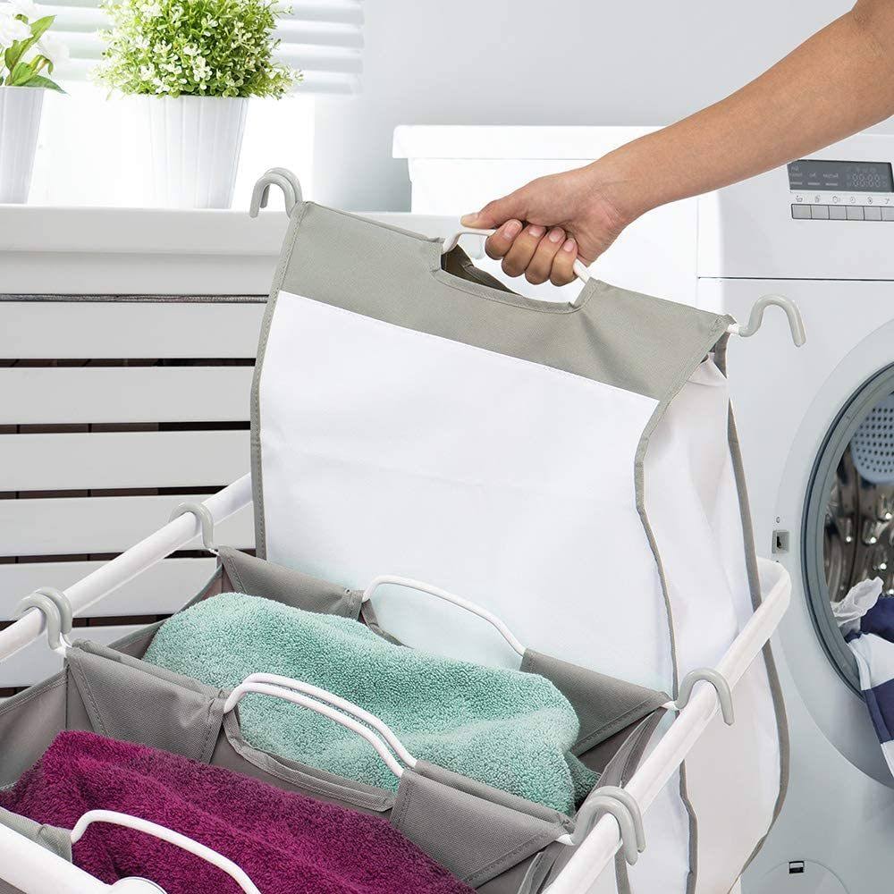 Seville Classics Premium 3-Bag Heavy-Duty Tilt Laundry Hamper Sorter Cart