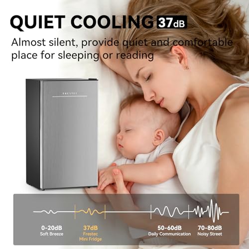 Frestec 3.1 Cu.Ft Mini Fridge for Bedroom, Retro Mini Refrigerator with freezer, Dorm Fridge with Freezer, Compact Small Fridge Perfect for Room and Office, Adjustable Temperature