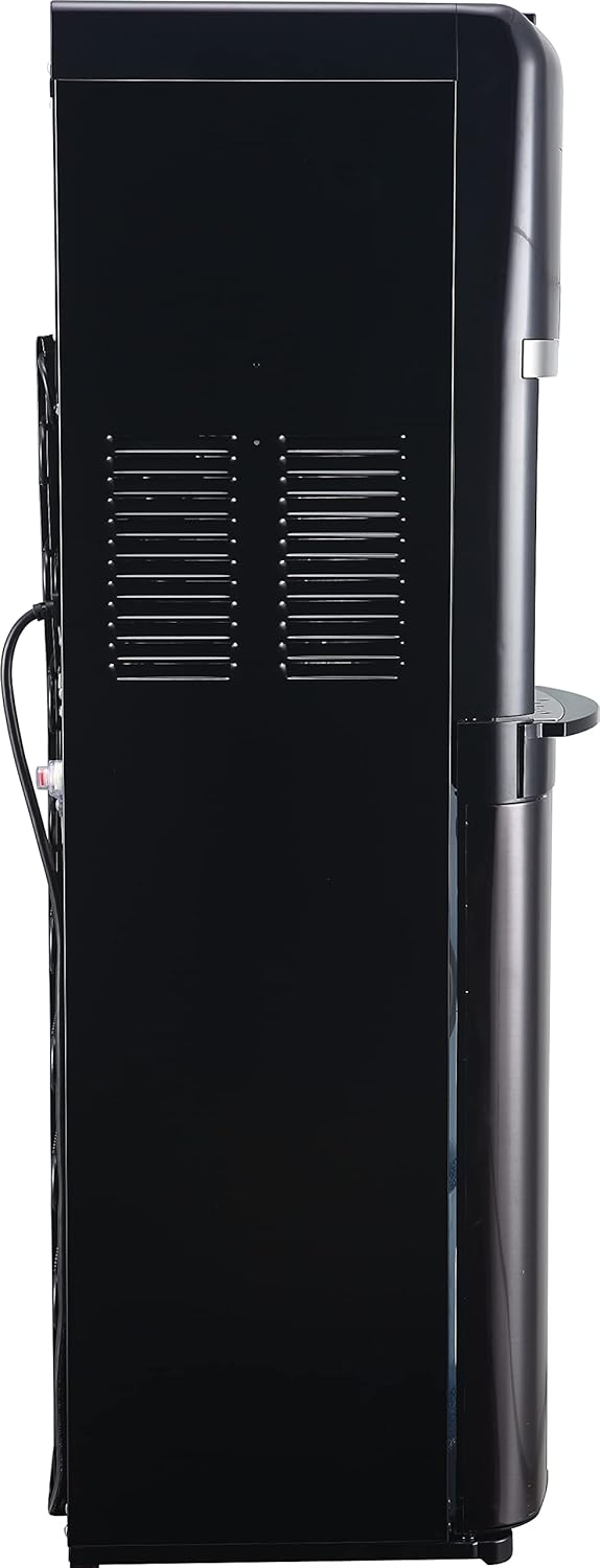Primo Bottom Loading Self-Cleaning Water Dispenser, 3 Temp (Hot-Cool-Cold) Water Dispenser for 5 Gallon Bottle w/Child-Resistant Safety Feature, Black with Black Stainless Door