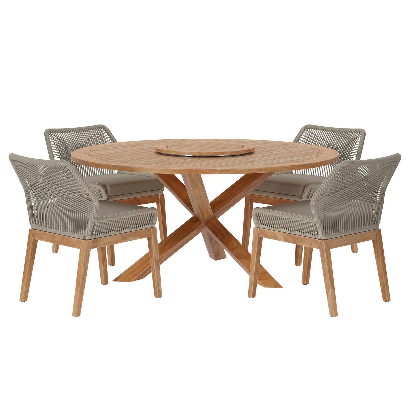 Modway Wellspring 5-Piece Outdoor Patio Teak Wood Dining Set in Light Gray Greige