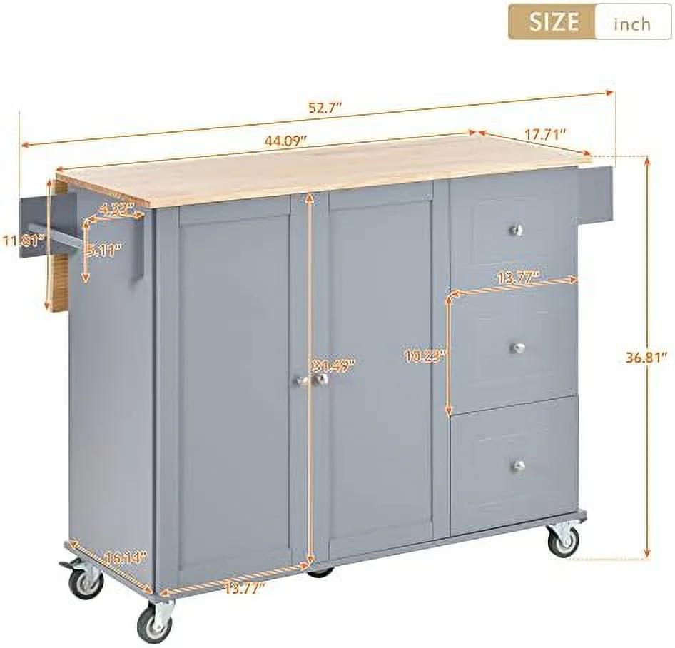 Rolling Kitchen Island Cart on Wheels with Drop Leaf and 3 Drawers  Mobile Portable Kitchen Island Table with  Cabinet  Towel and Spice Rack  for Living Room Dinning Room (Black) - Curated Treasures Market