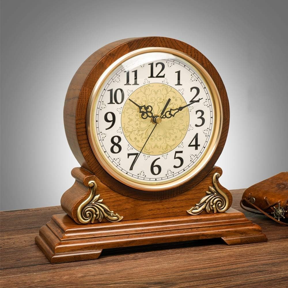 Antique Mantel Clock,Old Fashioned Retro Vintage Table Clock Mute Red Oak Framed Fireplace Clock, Desktop Clock Desktop Ornaments Home Bedroom Table Clock, HD Glass Table Clock Easy to Read.