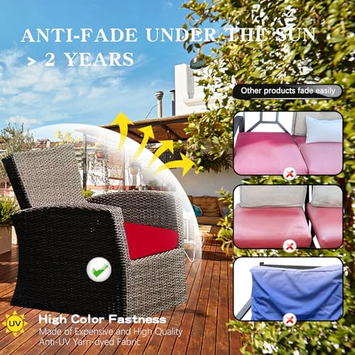 ClawsCover 13Pack Outdoor Seat and Back Cushions Replacement Covers Fit for 7Pieces Wicker Rattan Patio Furniture Set Sectional Couch with Dining Table and Ottoman,Red-Include Cover Only