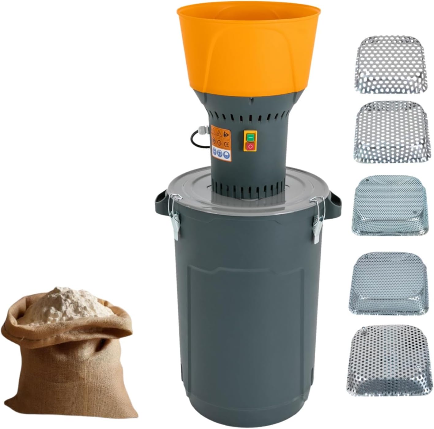 Electric Grain Mill Grinder 1300W Corn Grinder 60L/15.85Gal Kitchen Mill Grinder High Speed Dry Grain Mill Grinder with 5 Grinding Sieves Wheat Grinder for Grinding Wheat Corn Rice | US STOCK