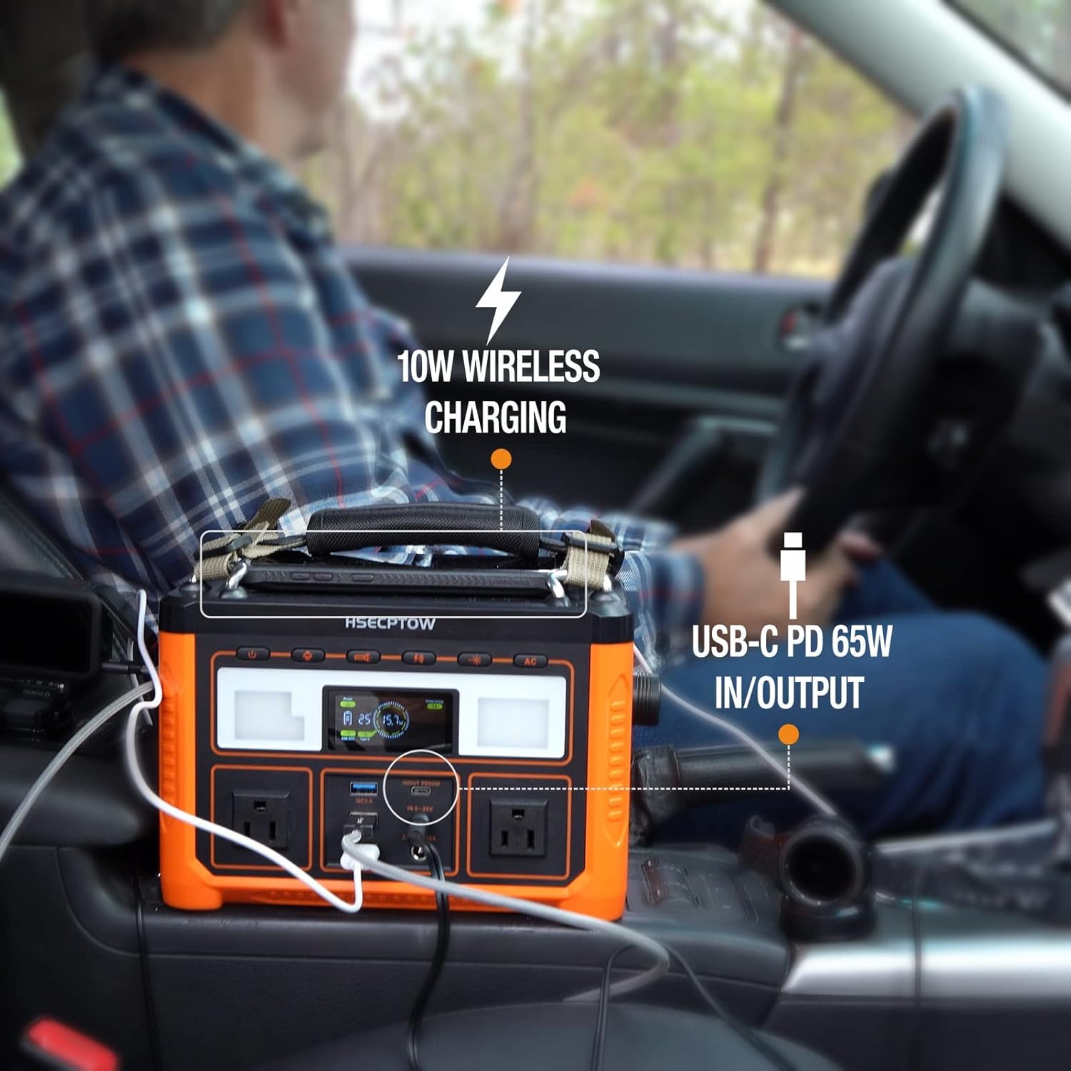 Portable Power Station 300W, HSECPTOW 264Wh Outdoor Generator Backup Lithium Battery with PD65W USB-C,110V AC Outlet,10W Wireless Charge, Portable Solar Generator(Solar Panel Not Included) Power Bank for Camping RV Outdoors Home CPAP Emergency