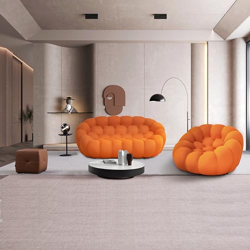 74.8'' Modern Loveseat Sofa, 2 Seater Mesh Fabric Love Seat Floor Sofa, 3D Honeycomb Shape Bubble Sofa Curved Couch for Living Room, Office, Apartment