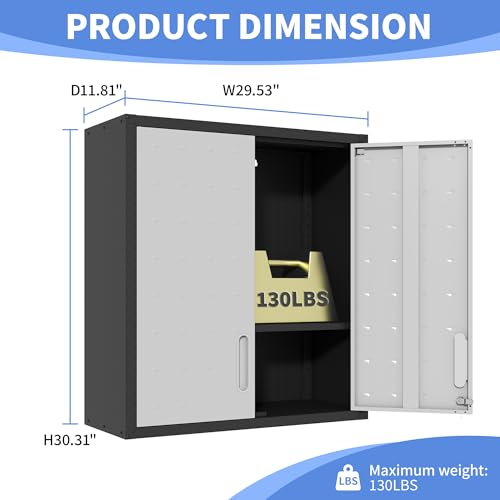Metal Storage Cabinet with Wheels, Lockable Garage Cabinet with Doors and Shelves, Rolling Tool Storage, Assembly Required, Black