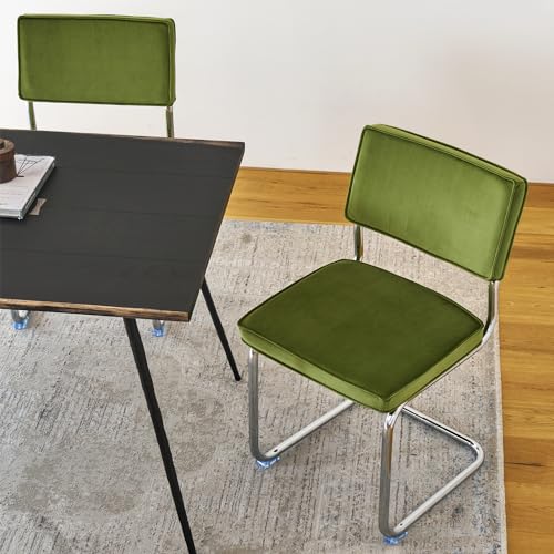 Velvet Dining Chairs,Mid Century Morden Dining Chairs, Minimalistic Style Kitchen & Dining Room Chairs, Upholstered Comfort Chairs with Chrome Metal Legs (Orange, 4PCS Dining Chairs)