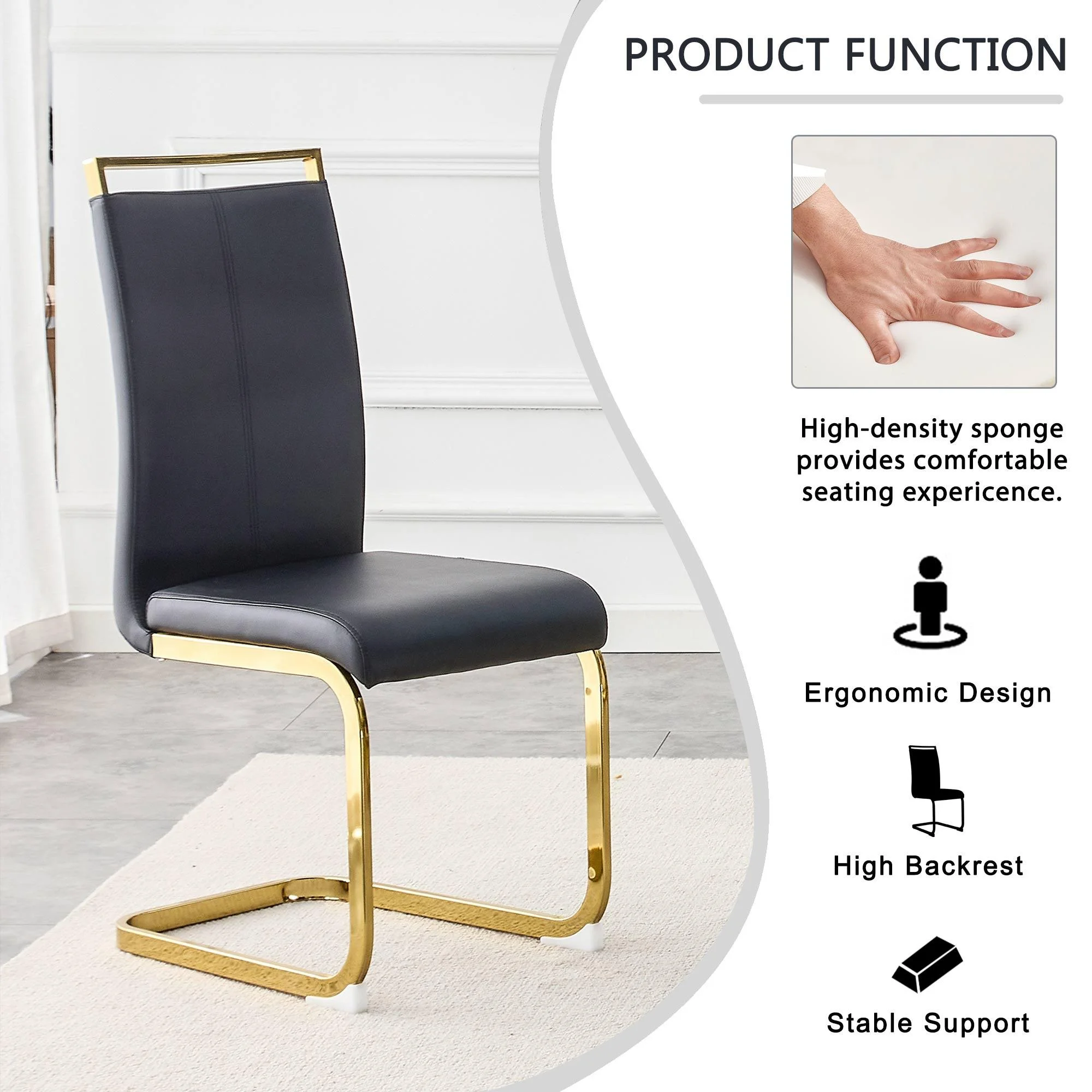Sumdeal 63" Glass Dining Table Set for 6,Modern Dining Room Table Set for 6, Kitchen Table and PU Leather Chairs Set for 6, Dinner Table with Rectangle Tempered Glass Top and Chrome Golden Base
