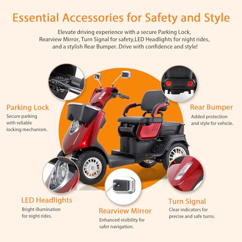 All Terrain Mobility Scooter, Heavy-Duty 4 Wheel Mobility Scooters for Seniors & Adults 500lbs Capacity, 1000W Powered Mobility Scooters with Convertible 2-Seat, 3-Speed Mode, Red (Style Red 1)