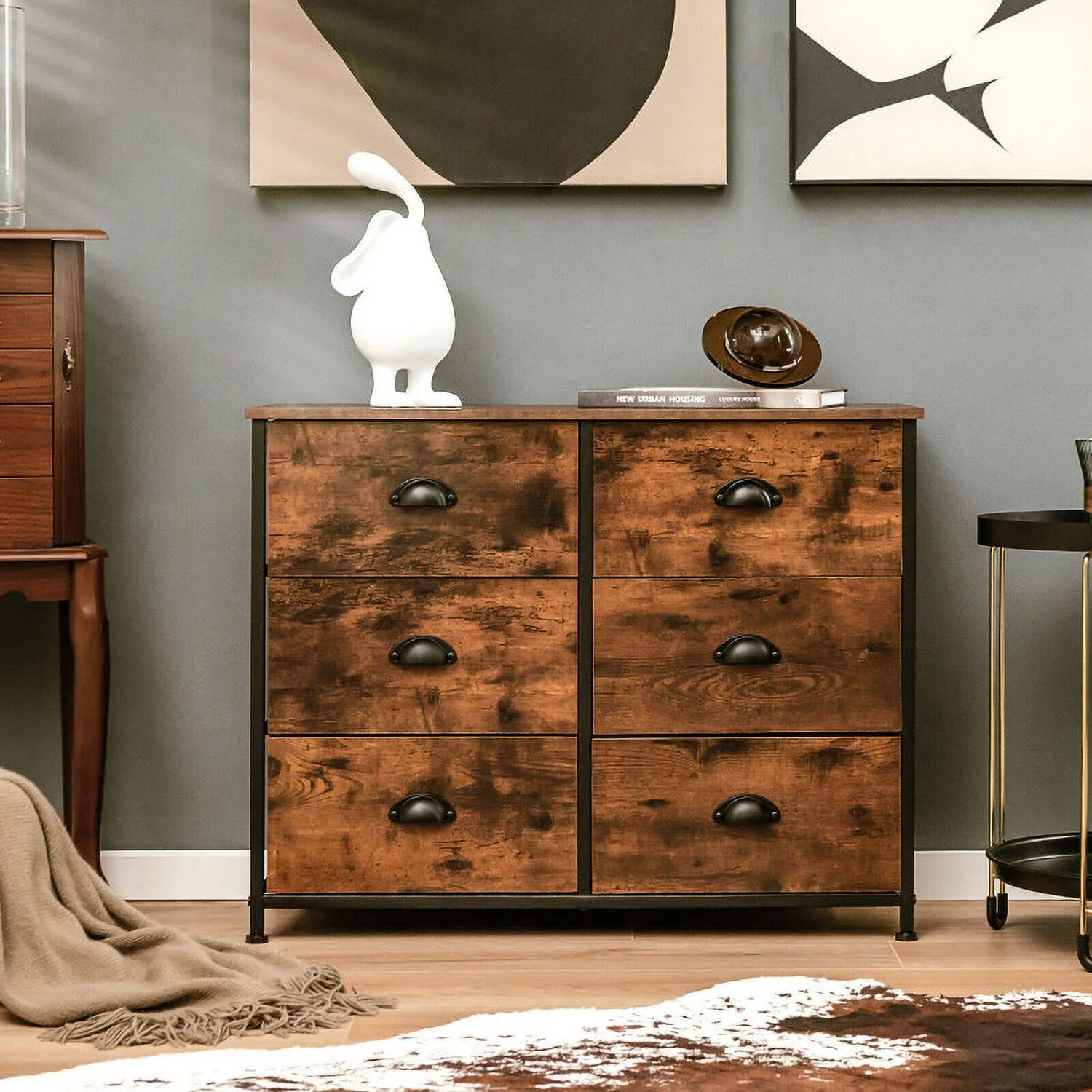 6 Drawer Dresser for Bedroom, Chests of Drawers, Fabric Vertical Dresser Storage Tower, Brown