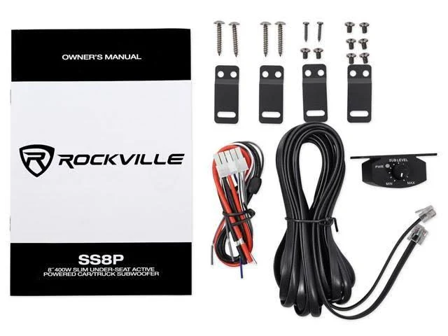 Rockville SS8P 400W 8x22 Slim Under-seat Active Powered Car/Truck Subwoofer Sub