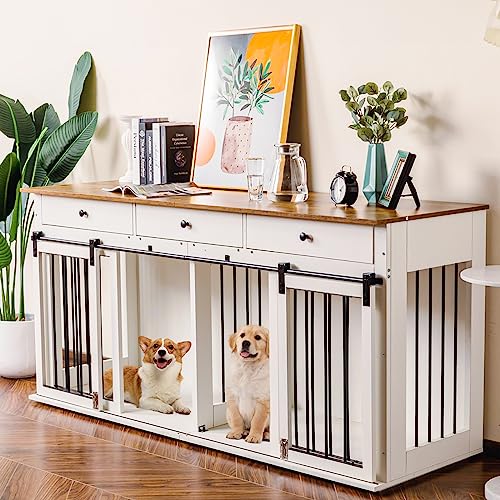 Scurrty Dog House Furniture Style Wooden Pet House Cat Bed Wood Dog House, Pet Furniture, Dog Furniture Dog Crate for Medium Small Dog House Kennel Indoor Use (Grey-M)