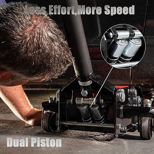 Torin T83505W BlackJack Hydraulic Low Profile Steel Racing Floor Jack with Single Piston Quick Lift Pump, 3 Ton (6,000 lb) Capacity, Black