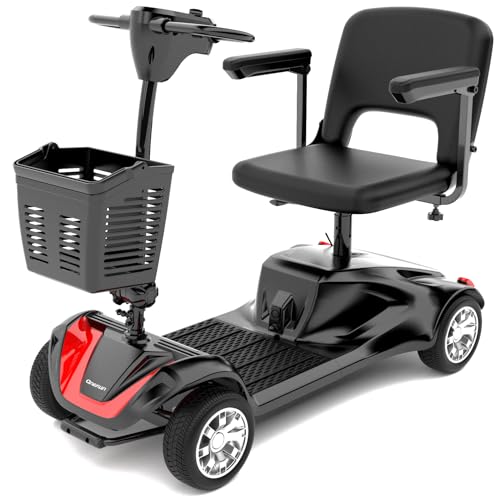 Folding Mobility Scooter for Seniors 4 Wheel Scooter for Adults Electric Medical Scooter Compact for Travel - Electric Powered Wheelchair Device - Compact Heavy Duty Mobile (red)